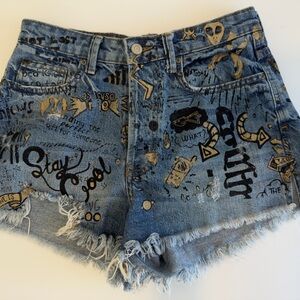 Zara Blue Graphic Jean Shorts